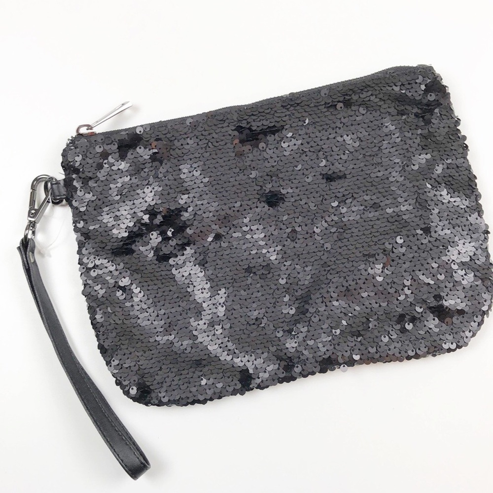 Wristlet Pouch Bag Sequin Black Wallet
